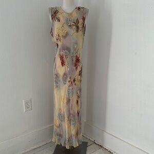 Vintage 90s Bias Cut Flattering Watercolor Floral Maxi Dress
